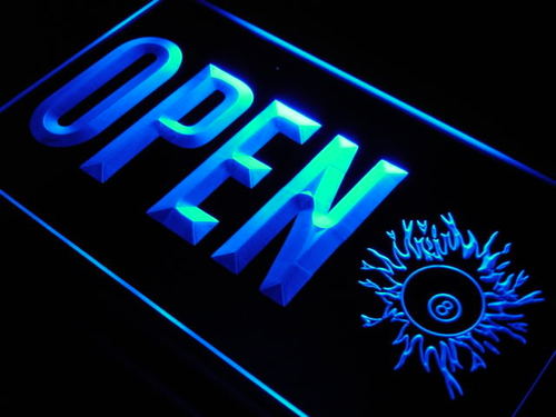 OPEN 8 Balls Pool Billiard Room LED Neon Sign